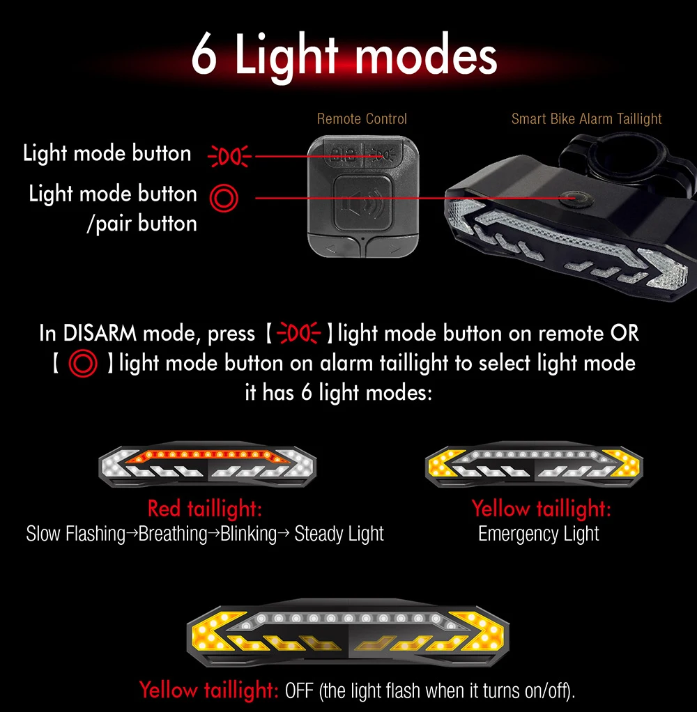 Bike Tail Light with Turn Signals Waterproof Bicycle Taillight-USB Rechargeable Ultra Bright Safety Warn Bike Brake Rear Lights smart alarm keypad