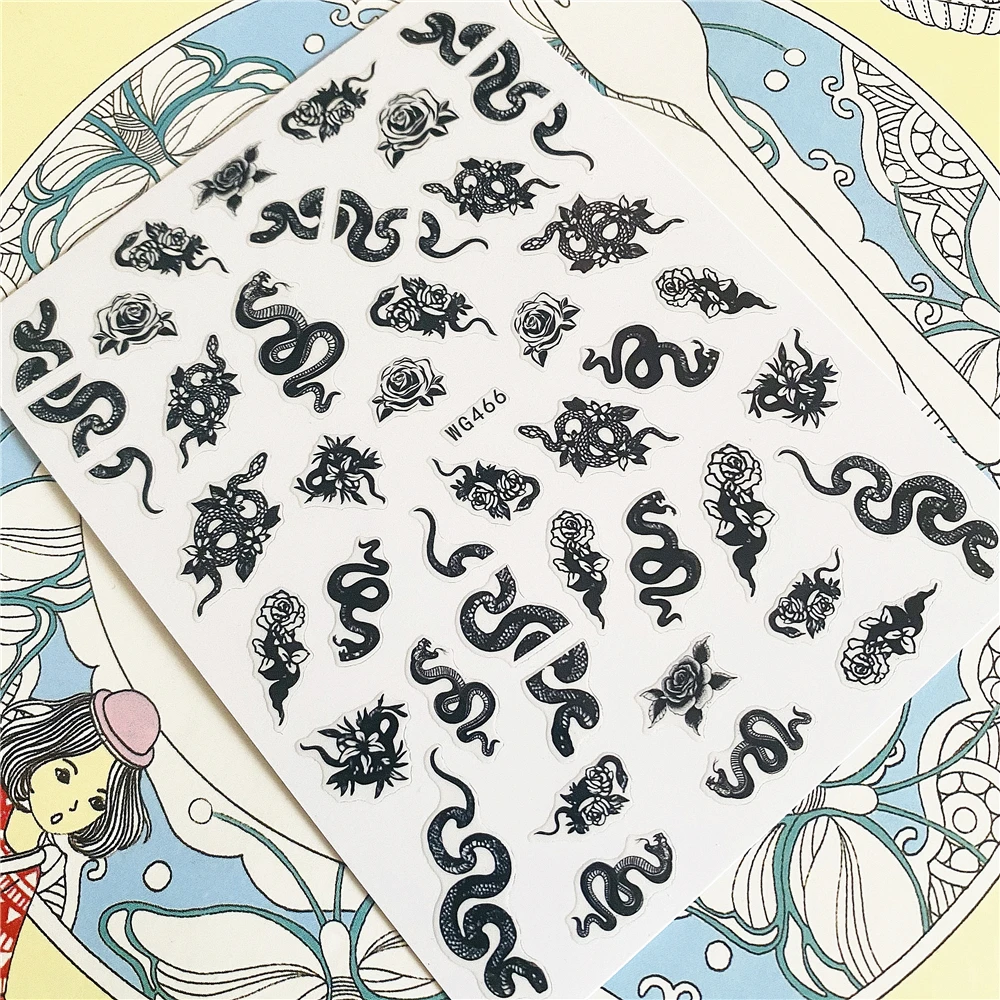 

WG466 WG467 Complete snake bent and broken 3D Back glue Nail Art Stickers Decals Sliders Nail ornament decoration