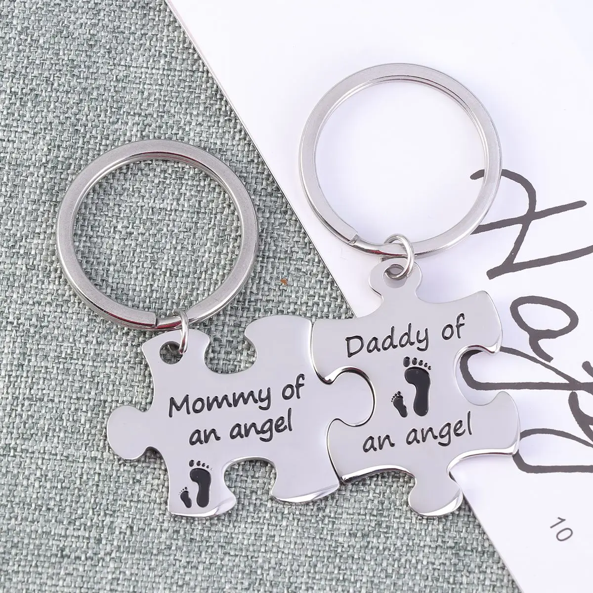 Keychain Set Mommy Daddy of an Angel Key Ring Miscarriage Keepsake Gift for Baby 