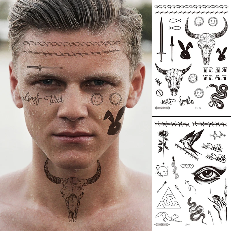 Big Size 21x15cm Malone Tattoo Bull Head Face Sticker Men Neck Hand Back Cool Body Art Temporary Tattoo Sword Letter Fake Tatoo Temporary Tattoos Aliexpress