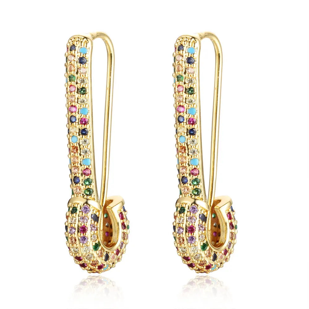 

Luxury Colorful Real Colorful CZ Pin Charm Dangle Earrings for Women Dropshipping Wholesale Gorgeous Shinning Fashion Earring