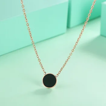 

Stainless Steel Women's Necklace Chain Rose Gold Black Round Charms Necklace Jewelry Collier Femme