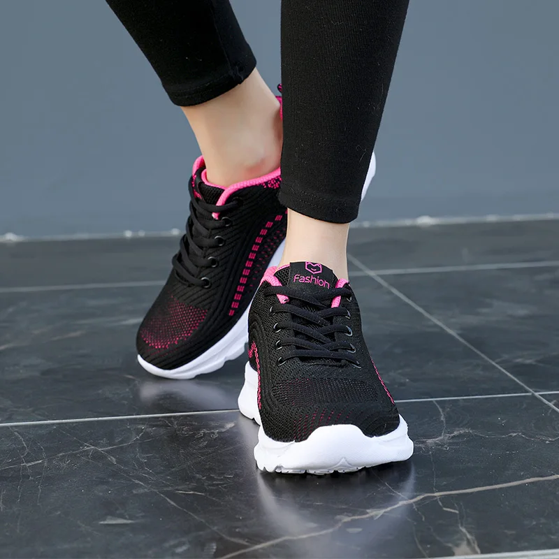 New Women Casual Shoes 2021 Summer Breathable Sock Shoes Lace-up Walking Shoes Ladies Outdoor Sneakers Women's Vulcanized Shoes