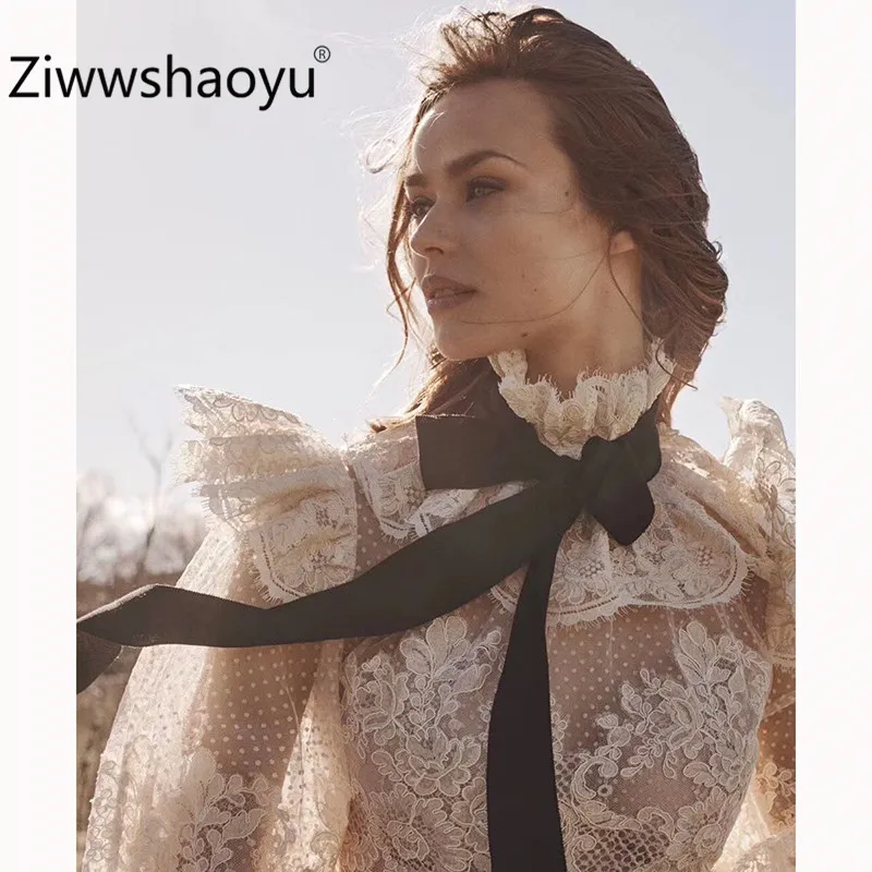 Ziwwshaoyu Подиум дизайнер осень Бохо женские длинные платья с длинным рукавом Кружева аппликация создание сетки платья для вечеринок
