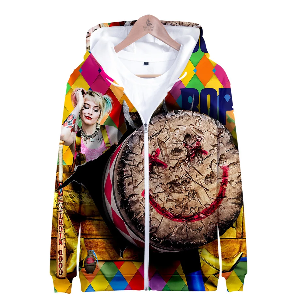 

2020 Movie Birds Of Prey And The Fantabulous Emancipation Of Cosplay Costume Clown Woman 3D Printed Zip Sweater Hoodie Clothing