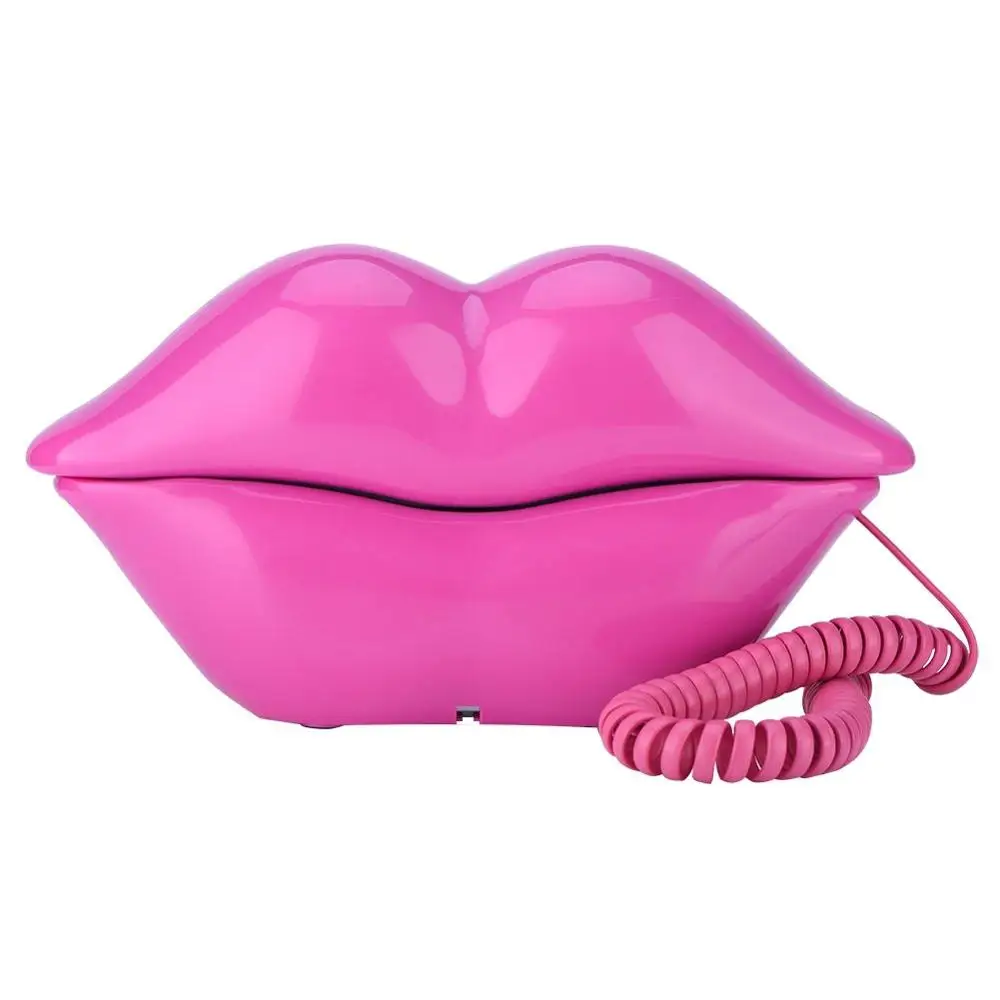 Lips telephone cute red mouth shape lip phone corded landline phones home office decor pink role play telephone gift artificial telephone ornament