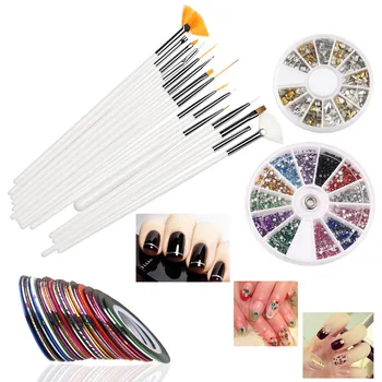 

Multicolor Nail Art Sticker with 15pcs Painting Brush Pen Tool Set and 30 colors Nail Art Line