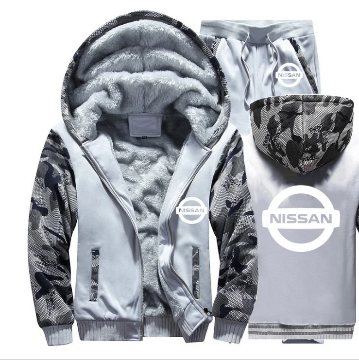 Толстовки для мужчин с логотипом автомобиля Nissan, мужские толстовки с капюшоном, костюм зимний толстый теплый флис, хлопковый спортивный костюм на молнии, мужская куртка+ штаны, комплекты из 2 предметов