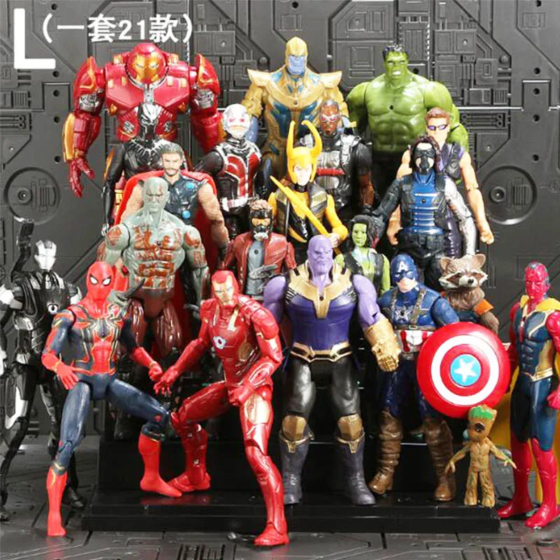 

24pcs/lot 18cm All Avengers 3 Infinity War Thanos Iron Spider Figure Spiderman Hulk Black Panther Iron Man Action Figure Toys