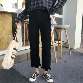 

Jeans for Woman 2019 Summer Autumn Boyfriend High Waist Frayed Push Up Large Size Ladies Ankle Length Straight Jeans