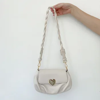 

Ruched Soft Leather Bag Women Twist Braid Shoulder Strap Heart Shaped Lock Crossbody Bags for Women 2020 Ladies Designer Handbag