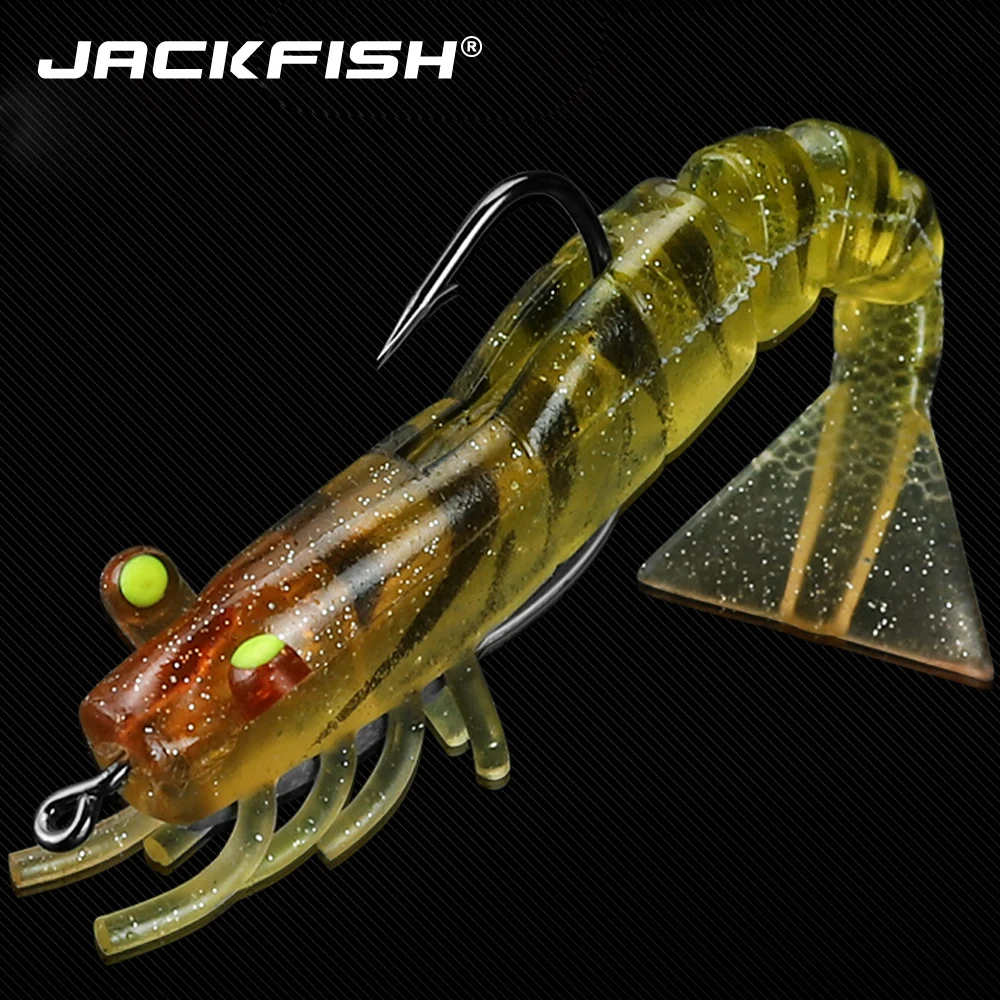 JACKFISH креветка Мягкая приманка 9 см/8 г свинцовая голова джиг искусственная приманка 3D светящиеся глаза Мягкая приманка для морские рыболовные приманки рыболовные снасти