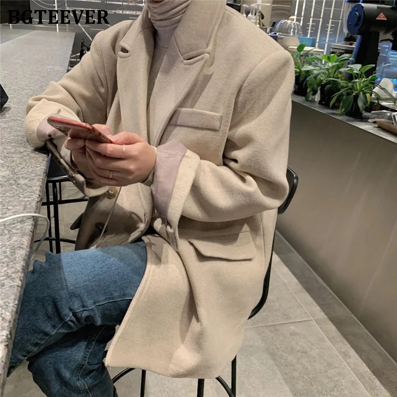 BGTEEVER 2019 зимний утепленный пиджак женский двубортный в винтажном стиле шерстяной