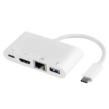 Белый простой в использовании и переноске USB 3,1 type-C к USB 3,0+ HDMI(1080 p@ 60 HZ)+ Gigabit Ethernet+ type-C адаптер для зарядки