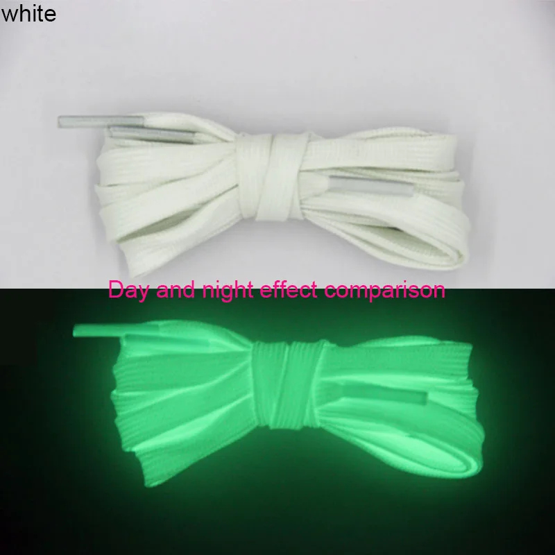 Flat Fluorescent Shoelaces Self-luminous Luminous Shoelace Unisex Shoe Laces Glow In The Dark Night Color 80 100 120 140 160 CM - Цвет: White