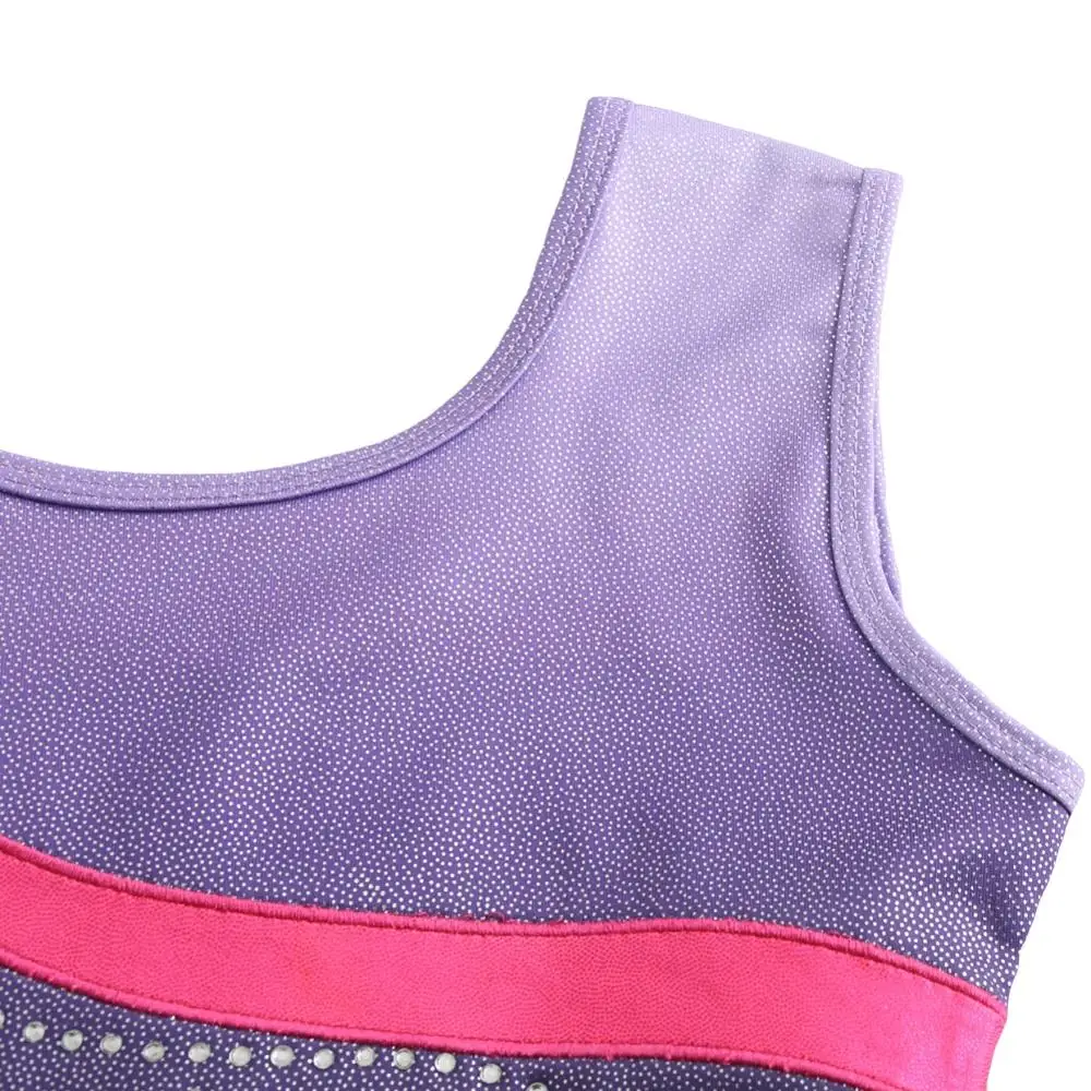 Girls Ballet Leotard Sleeveless Gymnastics One-Piece Rhineston Glitter Professional Leotard