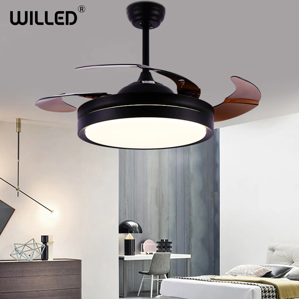 

Ceiling Fans With Lights Invisible smart remote control 42inch Nordic Creative fixture for home Living Room LED dimming fan lamp