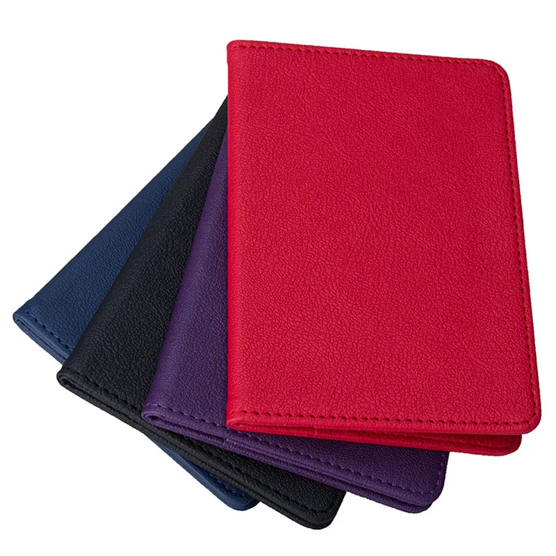 New Solid Color Travel Passport Holder Cover ID Card Ticket Pouch Bag Protector PU Leather Credit Card Red Blue Bags Cover