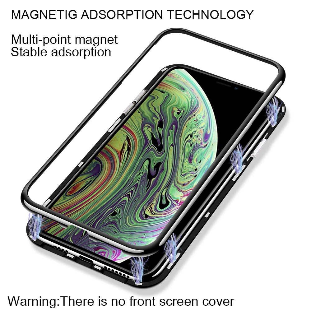 360 Metal Magnetic Case For iPhone 11 Pro Max XR XS MAX X Plus Double Side Glass 8 7 6 6s s 9H tempered glass Cover | Мобильные