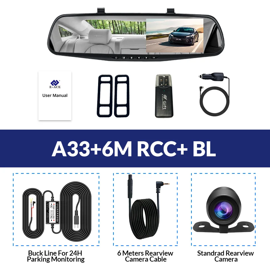E-ACE Автомобильный видеорегистратор 1080 P с двумя объективами камеры черточки рекордер с камерой заднего вида и видеомагнитофоны синий видеокамера транспортных средств регистратор