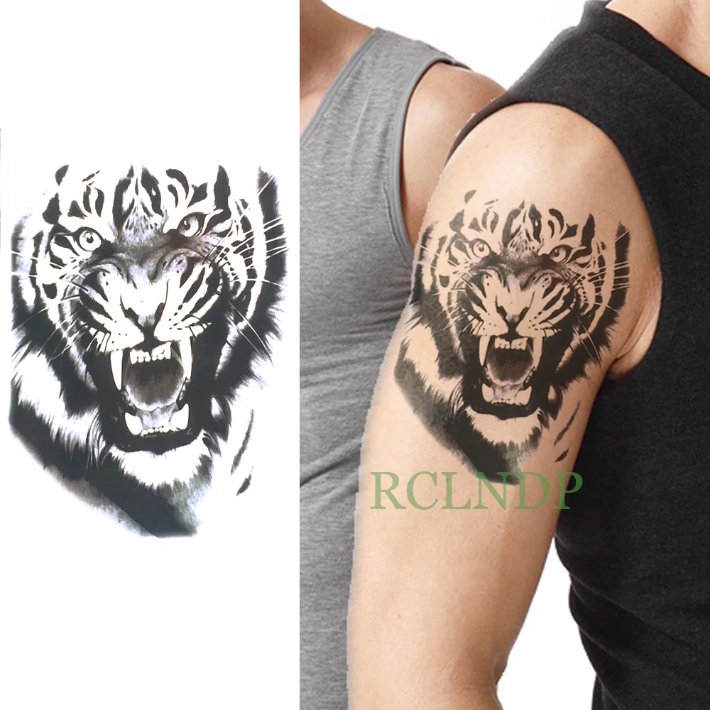 Waterproof Temporary Tattoo Sticker Ferocious Tiger Fake Tatto Flash Tatoo Back Leg Arm chest foot Large size for Women Men girl | Красота и