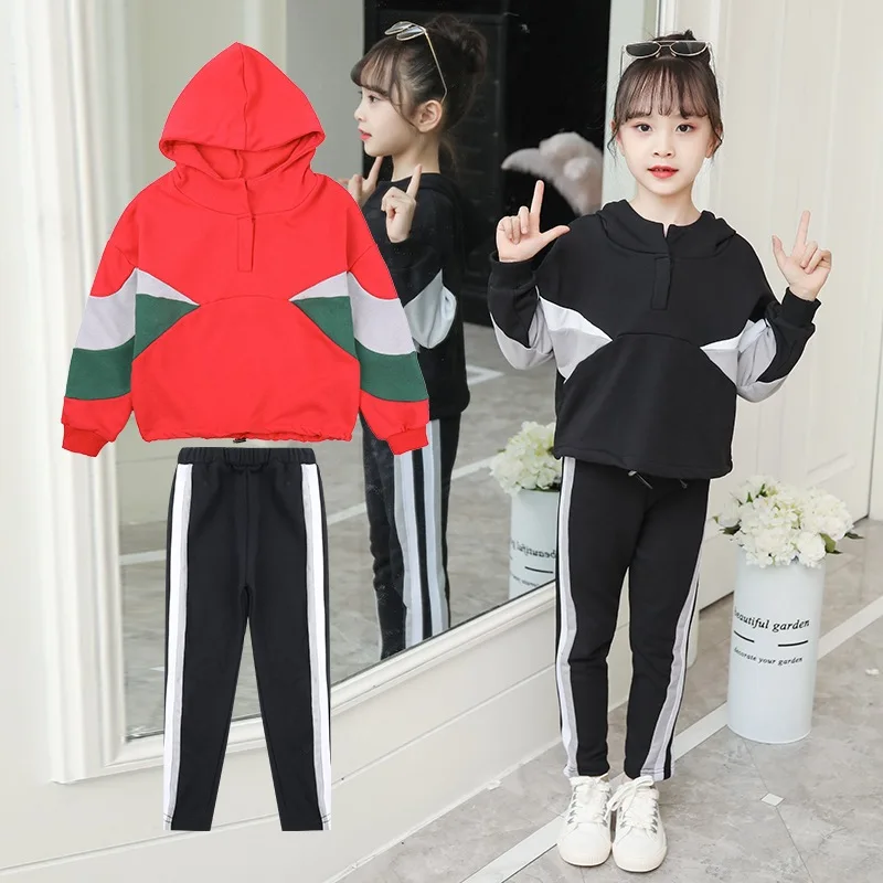 

CHILDREN'S Suit 2019 Girls Big Boy Spring And Autumn New Style Korean-style Online Celebrity Mixed Colors Hoodie Pure Cotton Two