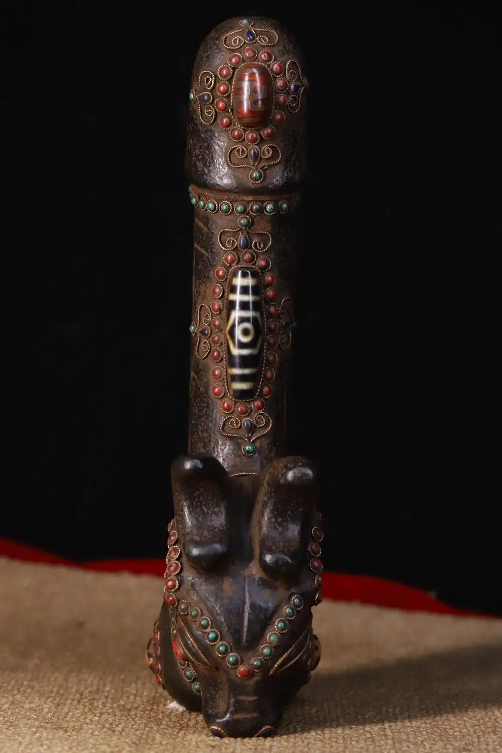 

Tibetan Monastery Natural meteorite hand-made filigree inlaid gemstones, Dzi bead giant sun god, with magnetism Pendant