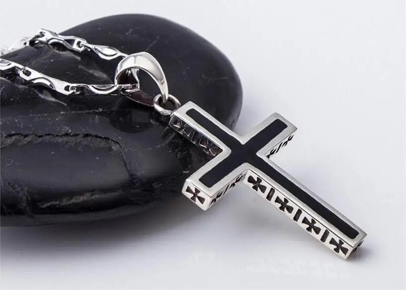Модное мужское серебряное ожерелье 925, Ювелирное колье, трендовая подвеска в форме черного Креста, ожерелье для мужчин, колье, аксессуары для женщин, бижутерия
