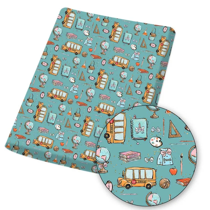 

Polyester Cotton Fabric Cartoon School Bus Printed Cloth Sheets For DIY Mask/Dress Handmade Materials Home Textile 145*45cm 1pc