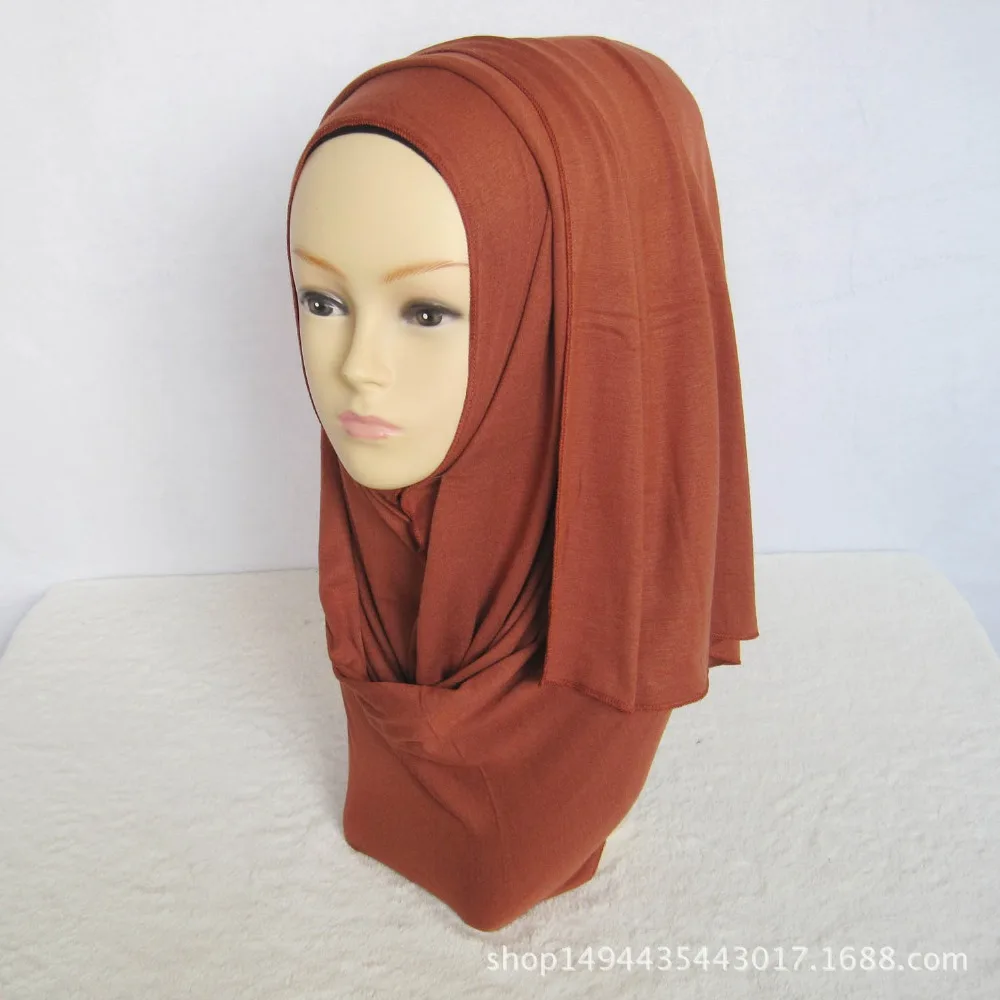 Премиум хлопок Джерси Женский хиджаб сплошной Макси мусульманский шарф растягивающийся головной убор Исламская длинная прямоугольная Шаль Обертывание 170x50 см - Цвет: 25 caramel