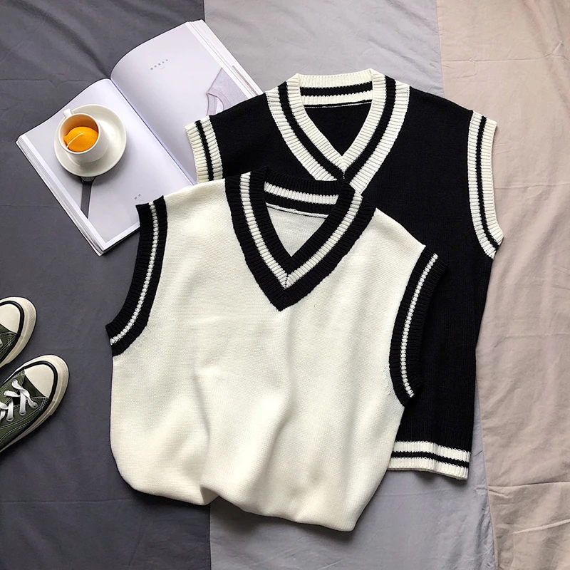 Autumn Vest Sweater Men Fashion Contrast Color Casual Knit Sweaters Vest Man Streetwear Loose Sleeveless Sweter Vest Clothes
