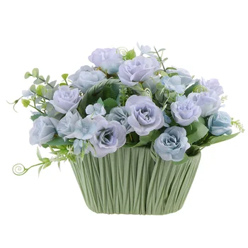 

Simulation Flower Artificial Flowers Teatable Decoration for Bouquet Home Wedding Decoration (Blue Rose, Green Flower Basket)