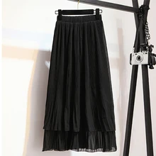 Женская шифоновая плиссированная юбка с высокой талией, однотонная женская хлопковая прямая юбка, 3 цвета, милая стильная юбка до середины икры для девочек