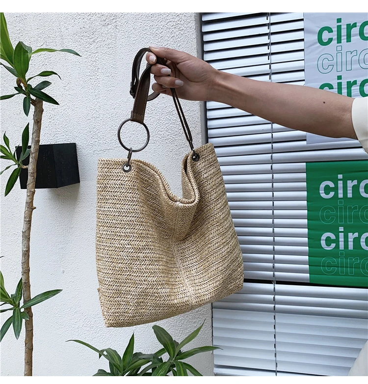2021 New Casual Large Capacity Tote Women Straw Handbags Luxury Woven Designer Lady Shoulder Messenger Bags Female Big Purses