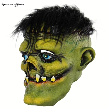 

Scary Black Hair Green Face Monster Halloween Masks Cute And Honest Halloween Decoration Oily Blue Eyes Halloween Props