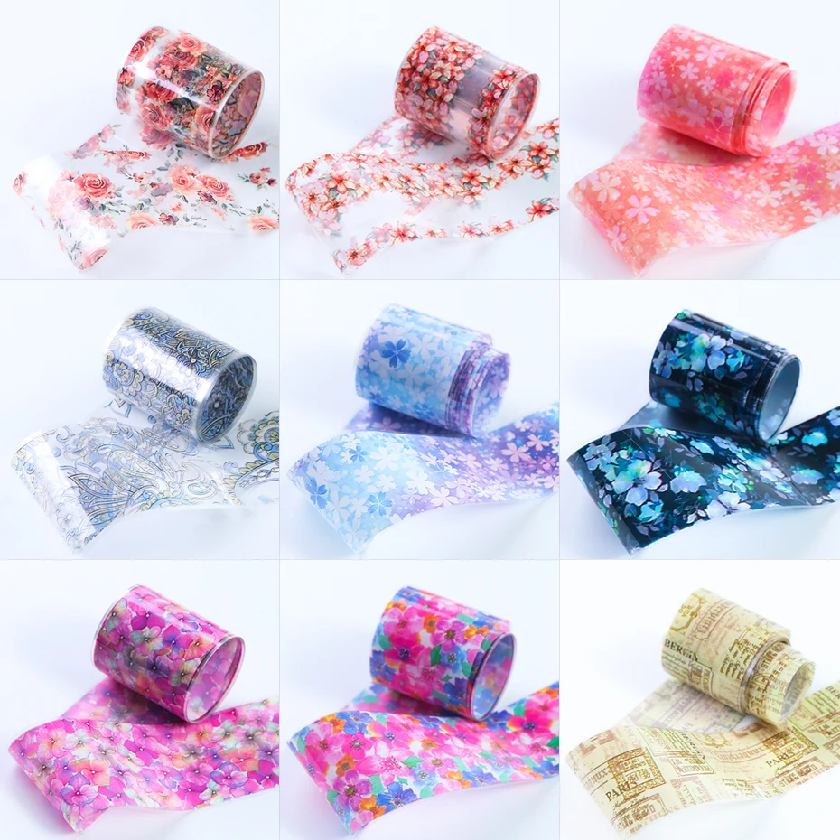 10 RollsBox Charms Flower Nail Art Transfer Foils Polish Sticker Transparent Decal Wraps Nail Art Decoration Manicure 2