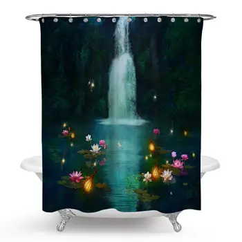

Magical Forest Tree Shower Curtain, Magic Fairytale Woodland Forest Tree Montain Polyester Shower Curtain Set with Hooks for