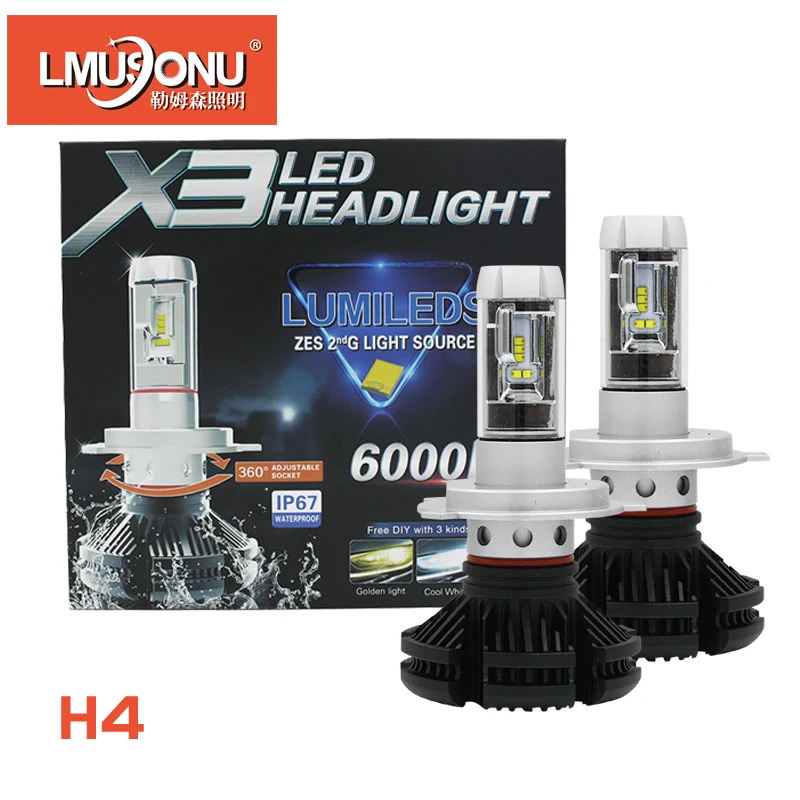 LMUSONU хорошего качества X3 светодиодный фар автомобиля H1 H3 H4 H7 H8 H11 H13 9005 9006 9012 50 Вт X3 светодиодный фар 6000LM