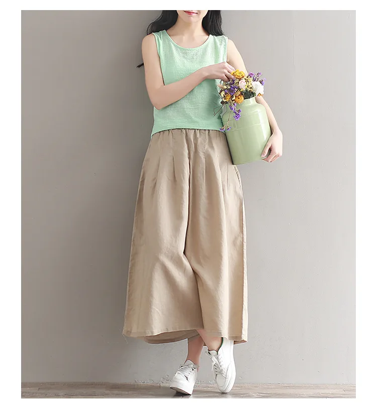 

Women Linen Pants Width Legs Pants Cotton Good Quality Korean Design Cool Summer Wearing Lady Pants Linen Hakama Hot Sale