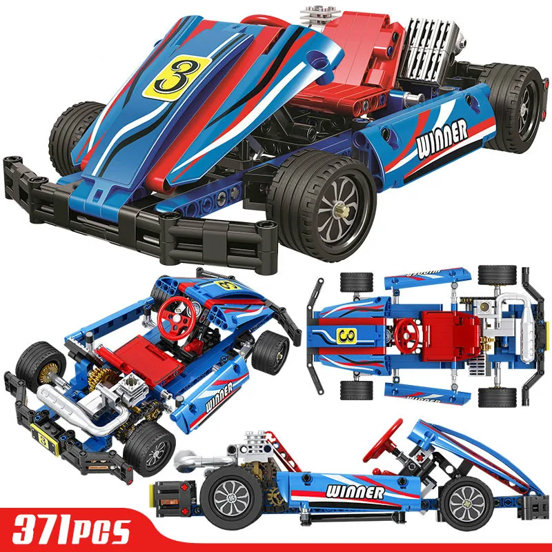 

371Pcs 1:8 Building Blocks Technic City Racing Car Kart Car Educational DIY 371pcs Bricks Toys for Children Christmas Gifts