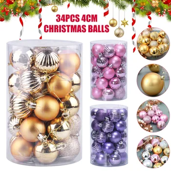 

Newly 34pcs 4cm Christmas Tree Decorations Balls Bauble Xmas Party Hanging Ball Ornaments Christmas Decorations for Home