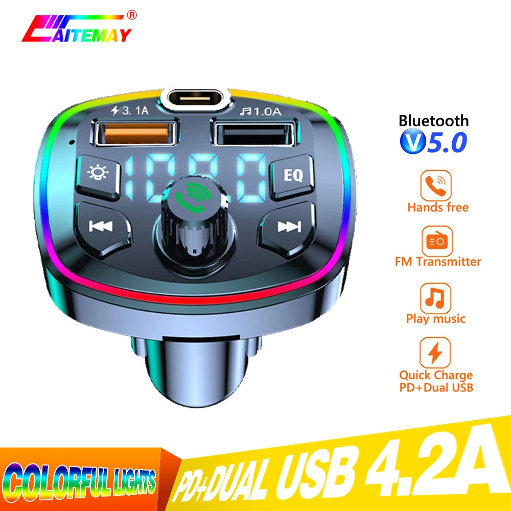 Car FM Transmitter Bluetooth 5.0 Car kit Handfree Dual USB+PD18W Fast  Charging Wireless Cigarette lighter MP3 Music Player - AliExpress