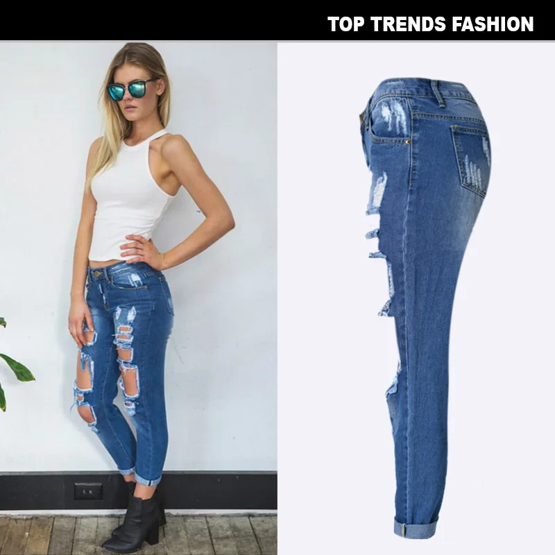 Весенние и летние новые русские женские свободные прямые джинсовые штаны с дырками, штаны с высокой талией, высокие обтягивающие рваные джинсы