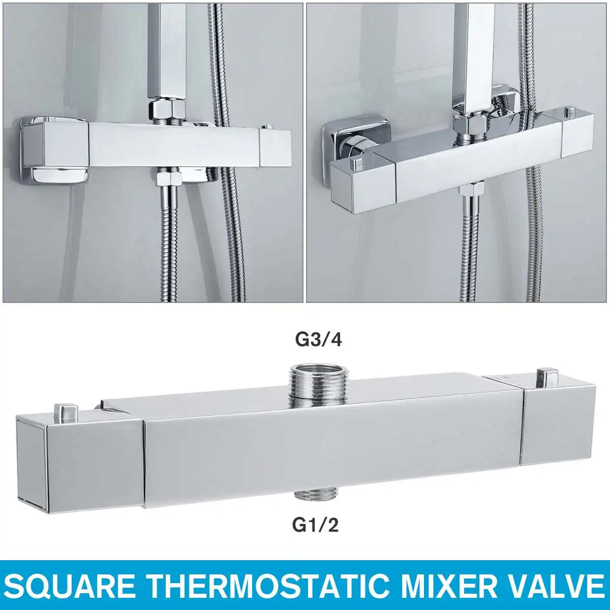 

Bath Shower Faucet Thermostatic Faucets Wall Mounted Mixer Valve Twin Outlet Tap Temperature Control Rain Shower for Bathroom