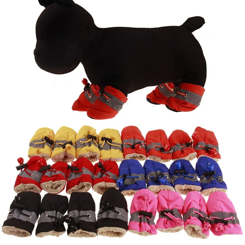 4pcs Thick Warm Waterproof Winter Pet Dog Shoes Antislip Rain Snow