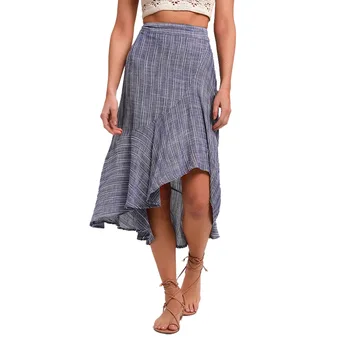 

skirts womens Ruffles Mid-Calf Striped Casual plus size summer skirt