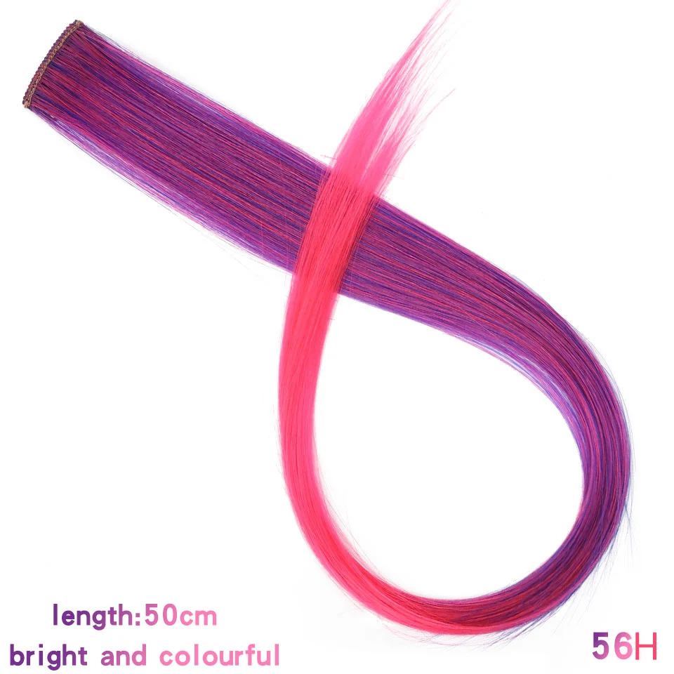 Цветные полоски, длинные прямые, 37 цветов, 50 см, жаростойкие, один зажим в одном куске, волосы для наращивания, синтетические волосы - Цвет: CFP-56