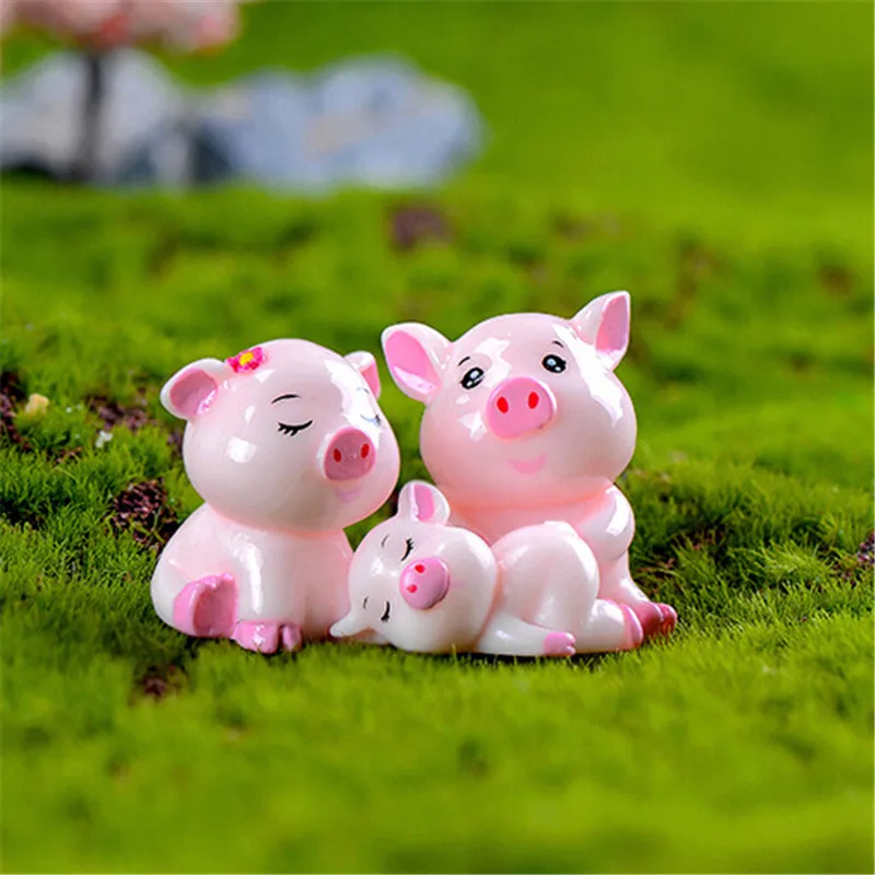 4pcs Pigs Mini Miniature Figurine Fairy Garden Dollhouse Decor Micro Landscape 
