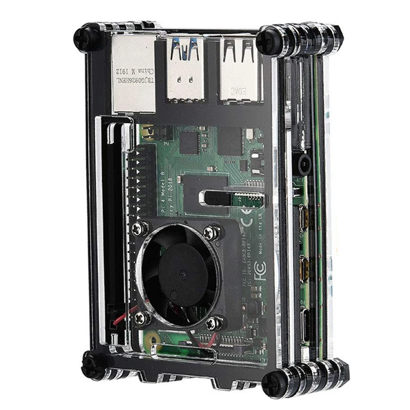 Акриловый прозрачный/прозрачный и черный чехол для Raspberry Pi 4 Модель B, с охлаждающим вентилятором для Raspberry Pi 4B
