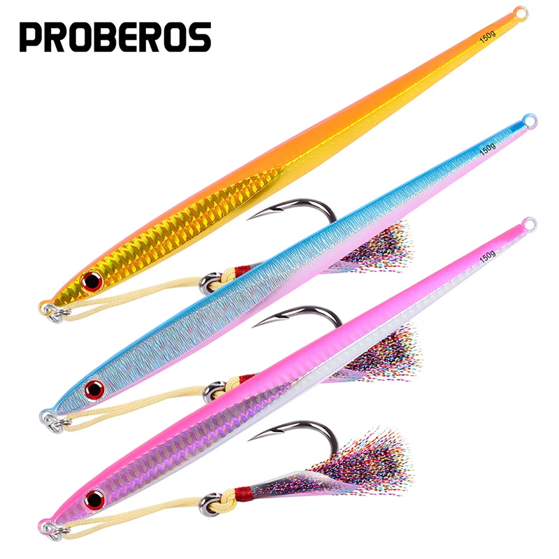 

6PCS Metal Baits with Ise Nepal Hook with Feather 150G Fishing Lure 6 Colors 20cm-7.87" Casting Lure Deep Sea Jig Fishing Baits